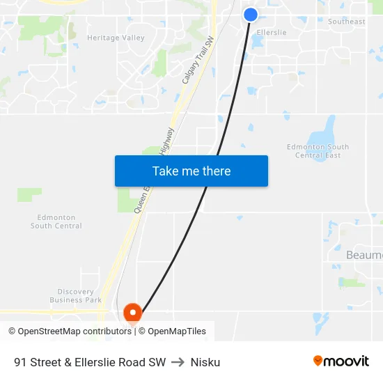 91 Street & Ellerslie Road SW to Nisku map