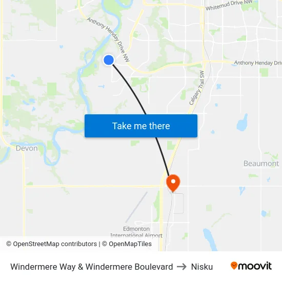 Windermere Way & Windermere Boulevard to Nisku map