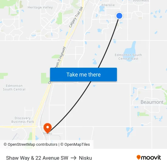 Shaw Way & 22 Avenue SW to Nisku map