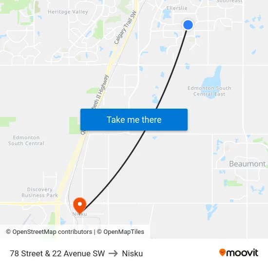 78 Street & 22 Avenue SW to Nisku map