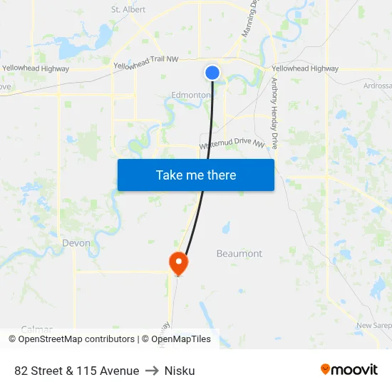 82 Street & 115 Avenue to Nisku map