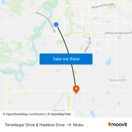 Terwillegar Drive & Haddow Drive to Nisku map