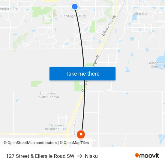 127 Street & Ellerslie Road SW to Nisku map