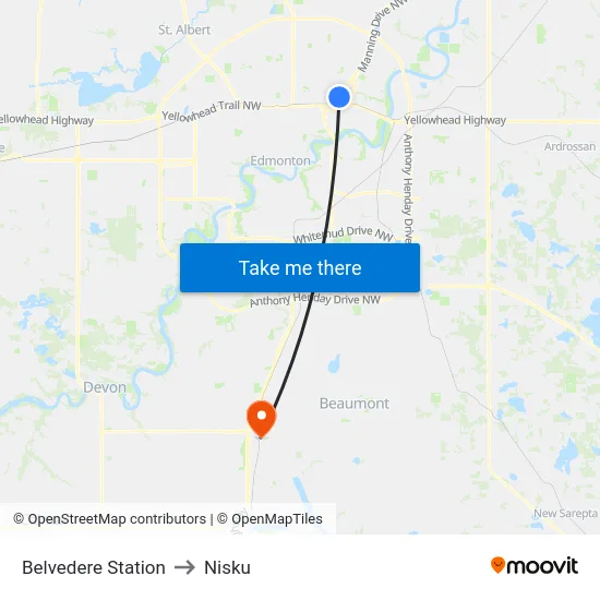 Belvedere Station to Nisku map