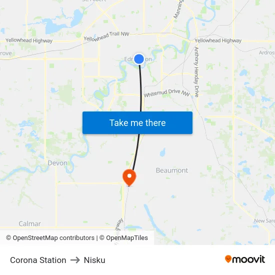 Corona Station to Nisku map