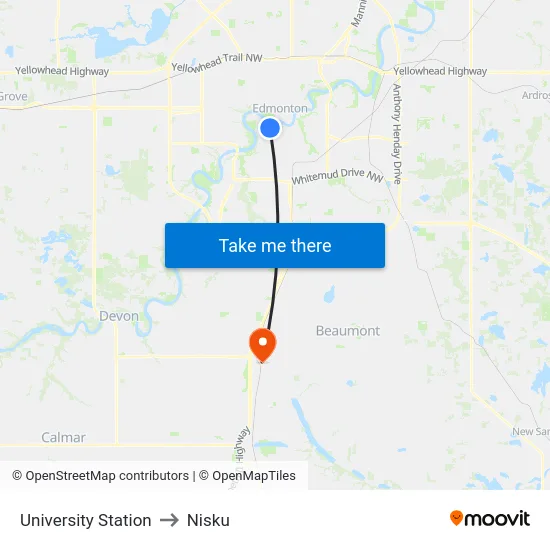 University Station to Nisku map