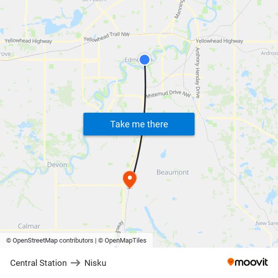 Central Station to Nisku map