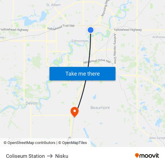 Coliseum Station to Nisku map