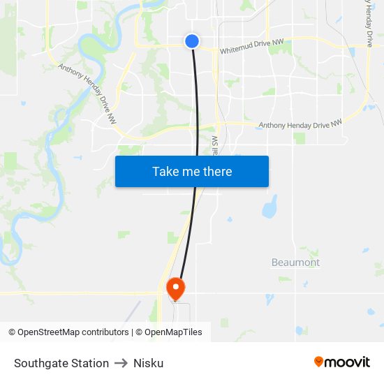 Southgate Station to Nisku map