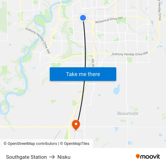 Southgate Station to Nisku map