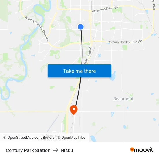 Century Park Station to Nisku map