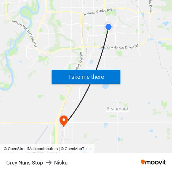 Grey Nuns Stop to Nisku map