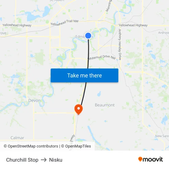 Churchill Stop to Nisku map