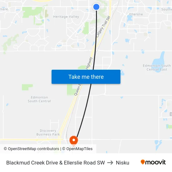 Blackmud Creek Drive & Ellerslie Road SW to Nisku map