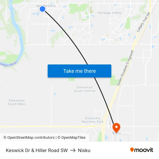 Keswick Dr & Hiller Road SW to Nisku map