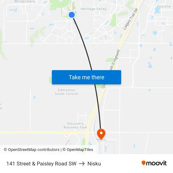 141 Street & Paisley Road SW to Nisku map