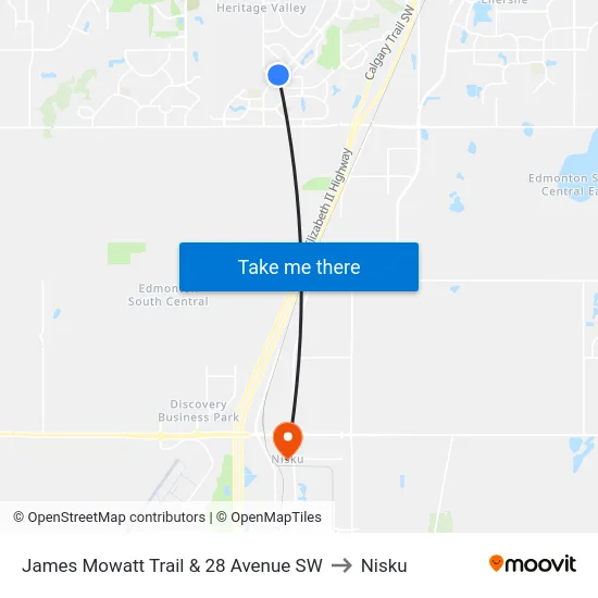 James Mowatt Trail & 28 Avenue SW to Nisku map