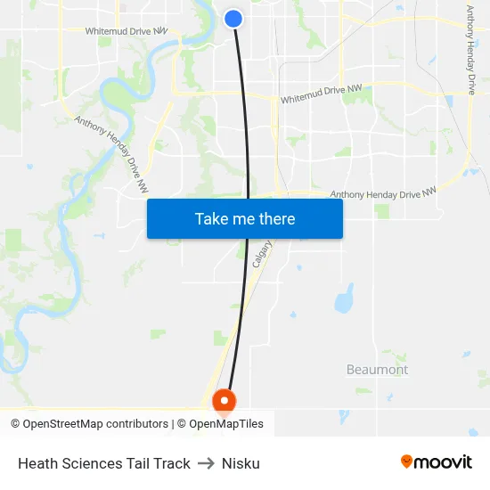 Heath Sciences Tail Track to Nisku map
