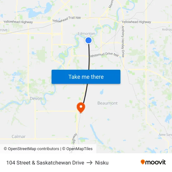 104 Street & Saskatchewan Drive to Nisku map