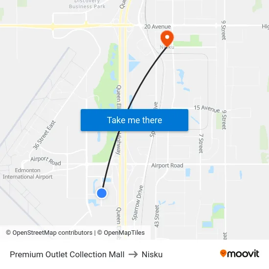 Premium Outlet Collection Mall to Nisku map