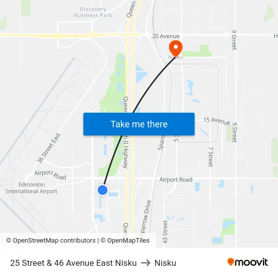 25 Street & 46 Avenue East Nisku to Nisku map