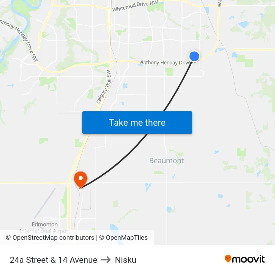 24a Street & 14 Avenue to Nisku map