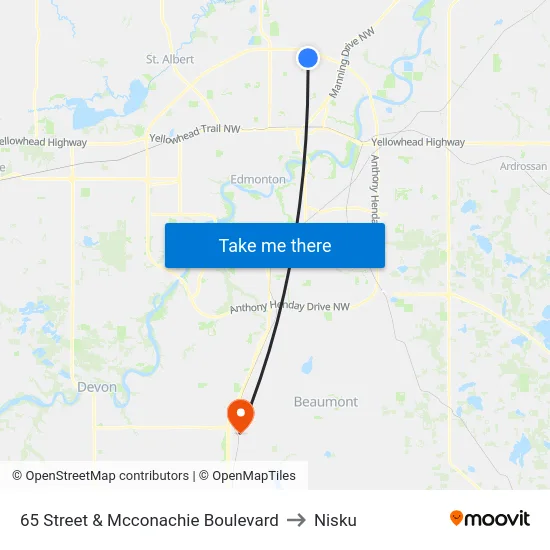 65 Street & Mcconachie Boulevard to Nisku map