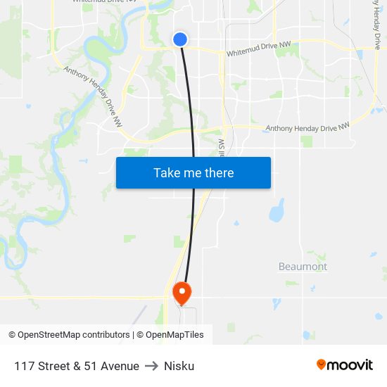 117 Street & 51 Avenue to Nisku map