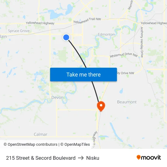 215 Street & Secord Boulevard to Nisku map