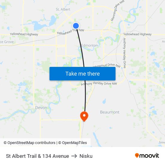 St Albert Trail & 134 Avenue to Nisku map