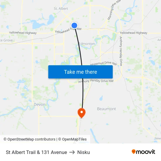 St Albert Trail & 131 Avenue to Nisku map