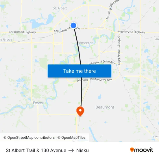 St Albert Trail & 130 Avenue to Nisku map