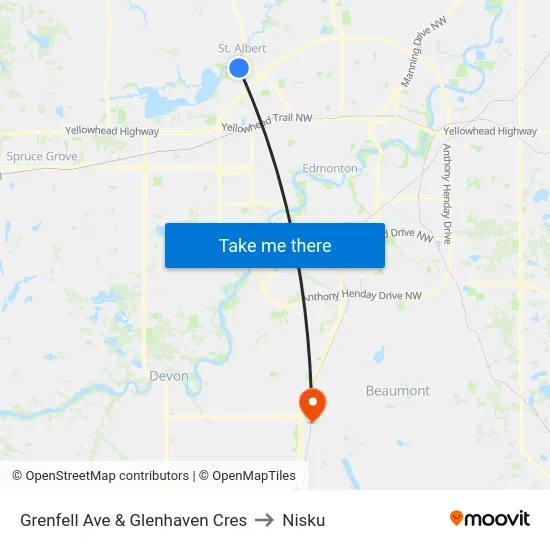 Grenfell Ave & Glenhaven Cres to Nisku map