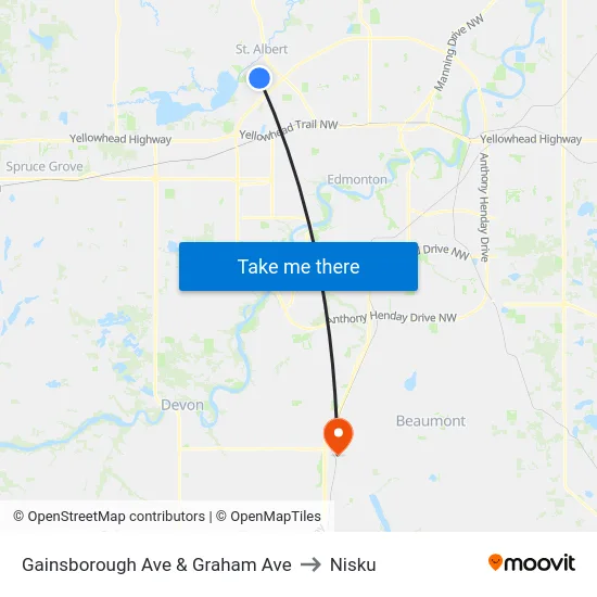 Gainsborough Ave & Graham Ave to Nisku map