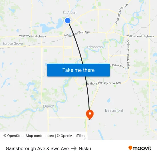 Gainsborough Ave & Swc Ave to Nisku map