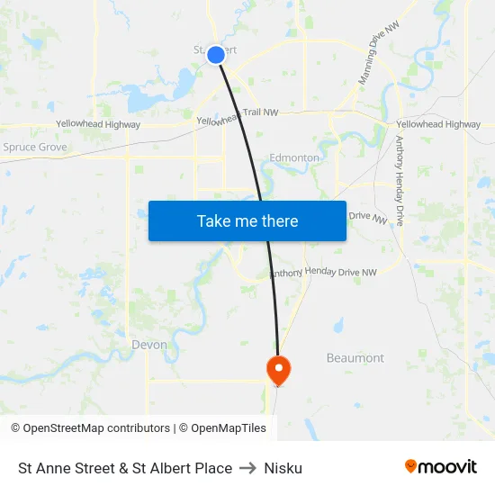 St Anne Street & St Albert Place to Nisku map