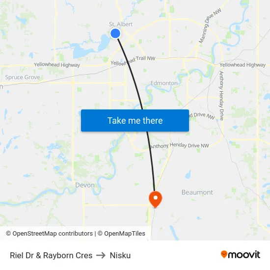 Riel Dr & Rayborn Cres to Nisku map