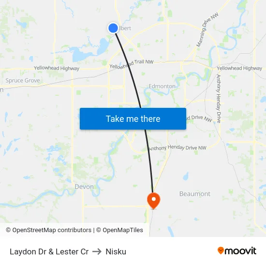 Laydon Dr & Lester Cr to Nisku map