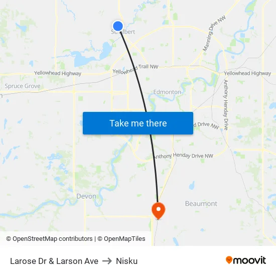 Larose Dr & Larson Ave to Nisku map