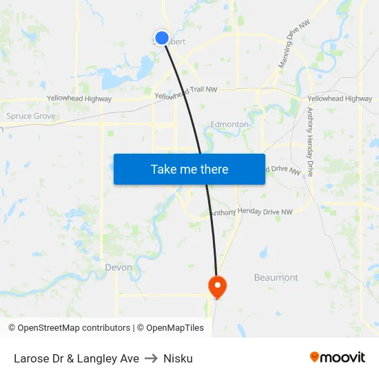 Larose Dr & Langley Ave to Nisku map