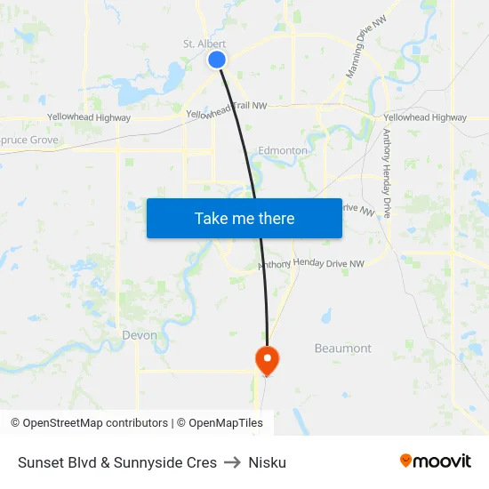 Sunset Blvd & Sunnyside Cres to Nisku map