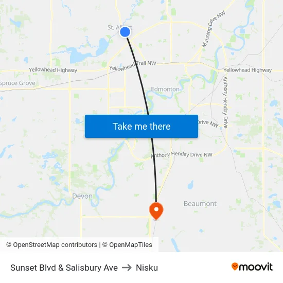 Sunset Blvd & Salisbury Ave to Nisku map
