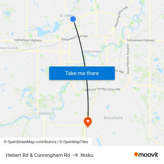 Hebert Rd & Cunningham Rd to Nisku map