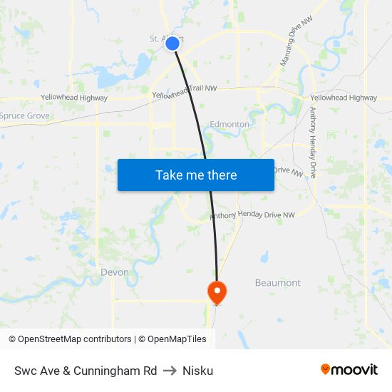 Swc Ave & Cunningham Rd to Nisku map