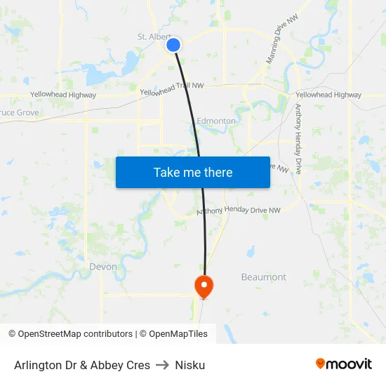Arlington Dr & Abbey Cres to Nisku map