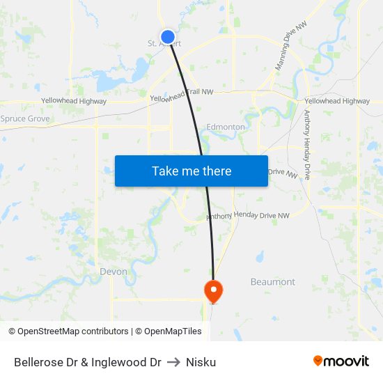 Bellerose Dr & Inglewood Dr to Nisku map