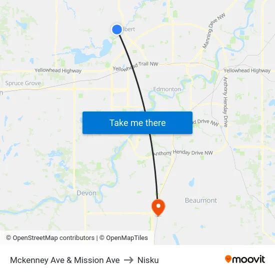 Mckenney Ave & Mission Ave to Nisku map