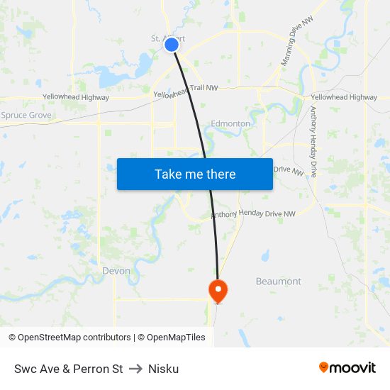 Swc Ave & Perron St to Nisku map