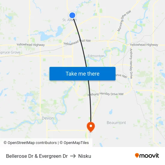 Bellerose Dr & Evergreen Dr to Nisku map