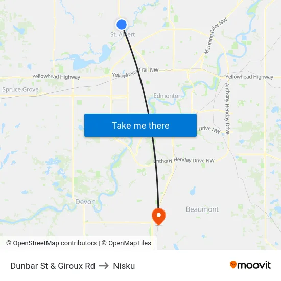 Dunbar St & Giroux Rd to Nisku map
